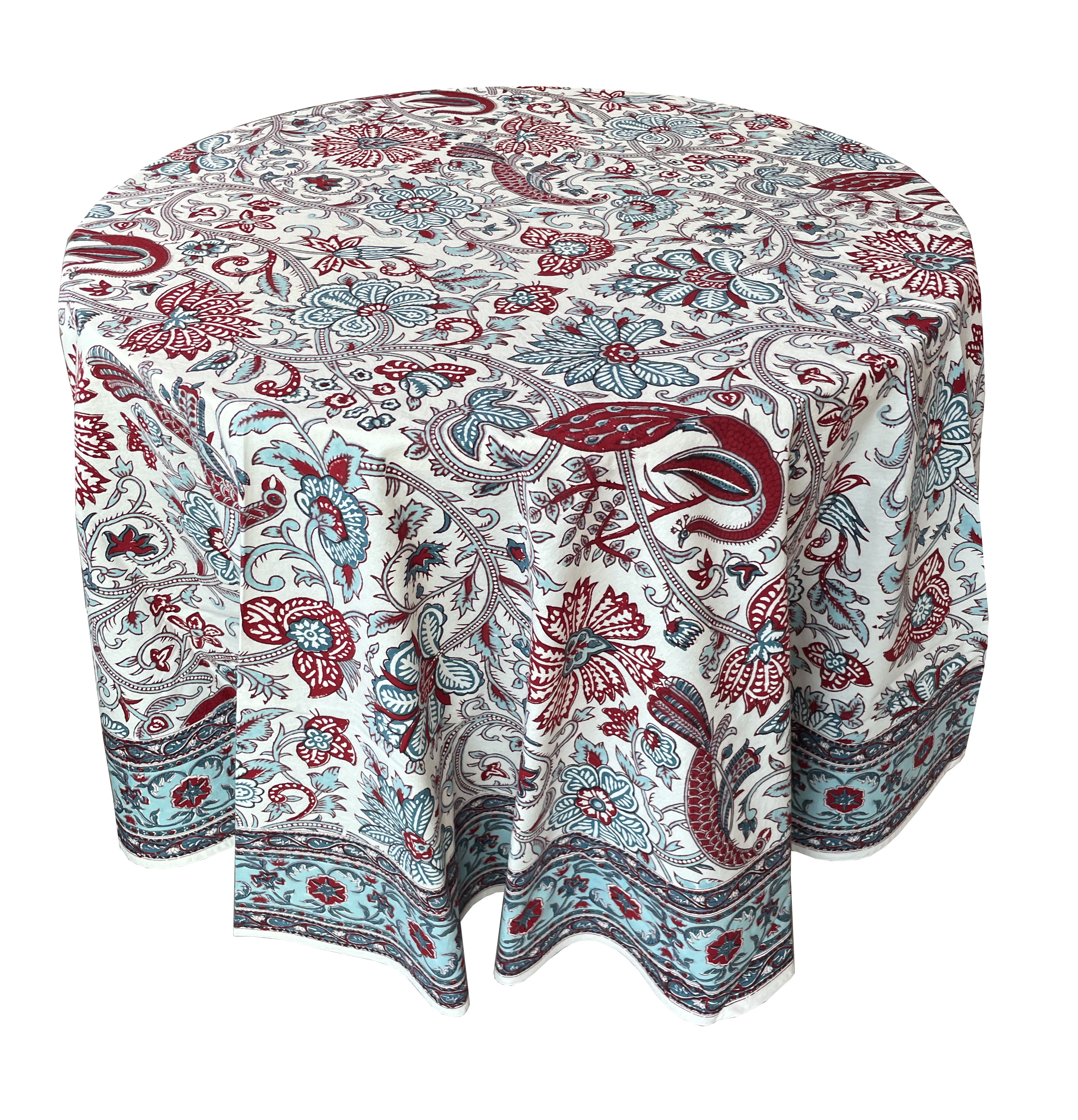 Tablecloth Block Red/Blue Round, 180 cm